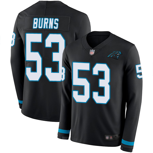 Personalized Panthers #53 Brian Burns Black Team Color Men’s Stitched Football Limited Therma Long Sleeve Jersey