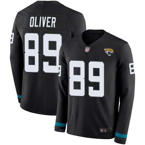 Personalized Jaguars #89 Josh Oliver Black Team Color Men’s Stitched Football Limited Therma Long Sleeve Jersey