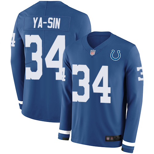 Personalized Colts #34 Rock Ya-Sin Royal Blue Team Color Men’s Stitched Football Limited Therma Long Sleeve Jersey