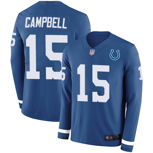 Personalized Colts #15 Parris Campbell Royal Blue Team Color Men’s Stitched Football Limited Therma Long Sleeve Jersey