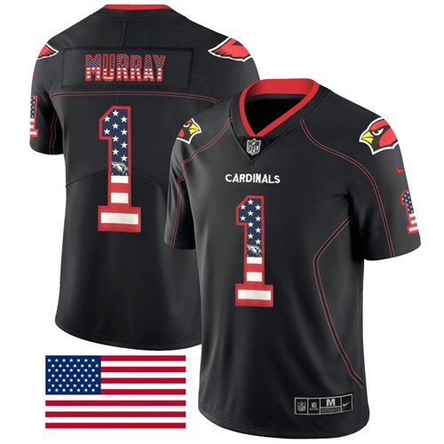 Personalized Cardinals #1 Kyler Murray Black Men’s Stitched Football Limited Rush USA Flag Jersey