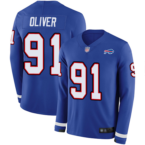 Personalized Bills #91 Ed Oliver Royal Blue Team Color Men’s Stitched Football Limited Therma Long Sleeve Jersey