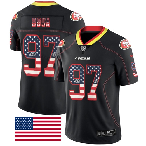 Personalized 49ers #97 Nick Bosa Black Men’s Stitched Football Limited Rush USA Flag Jersey