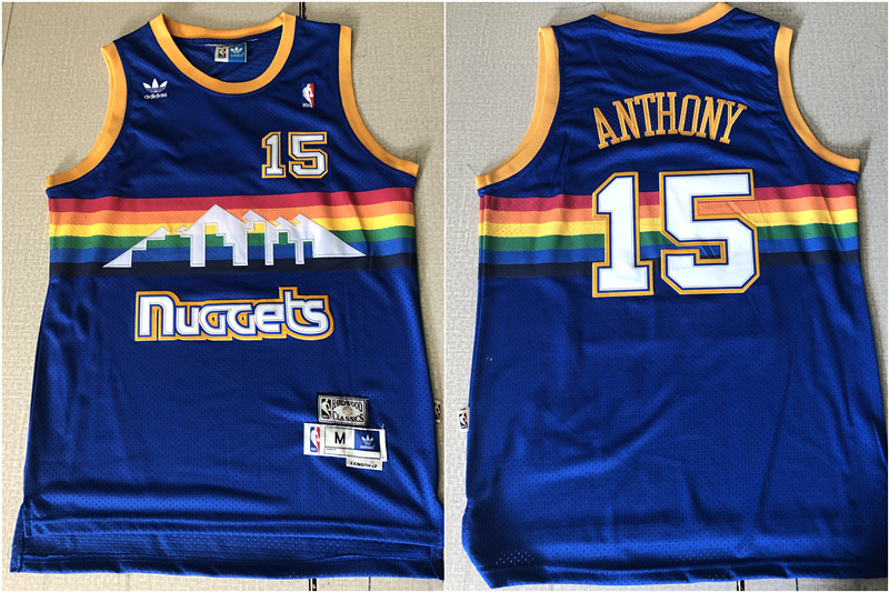 Personalized Nuggets 15 Carmelo Anthony Blue Hardwood Classics Jersey