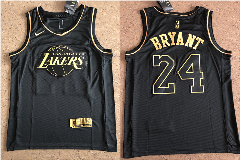 Personalized Lakers 24 Kobe Bryant Black Gold Swingman Jersey
