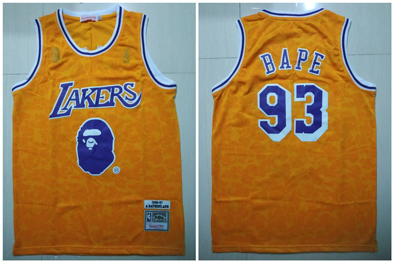 Personalized Lakers 93 Bape Yellow 1996-97 Hardwood Classics Jersey