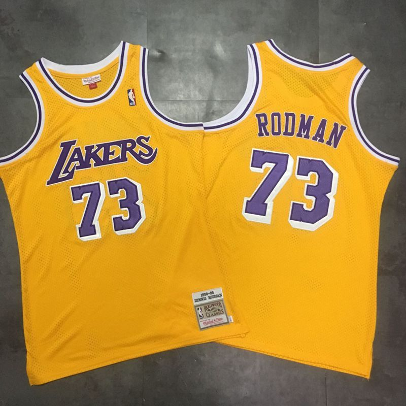 Personalized Lakers 73 Dennis Rodman Yellow 1998-99 Hardwood Classics Mesh Jersey