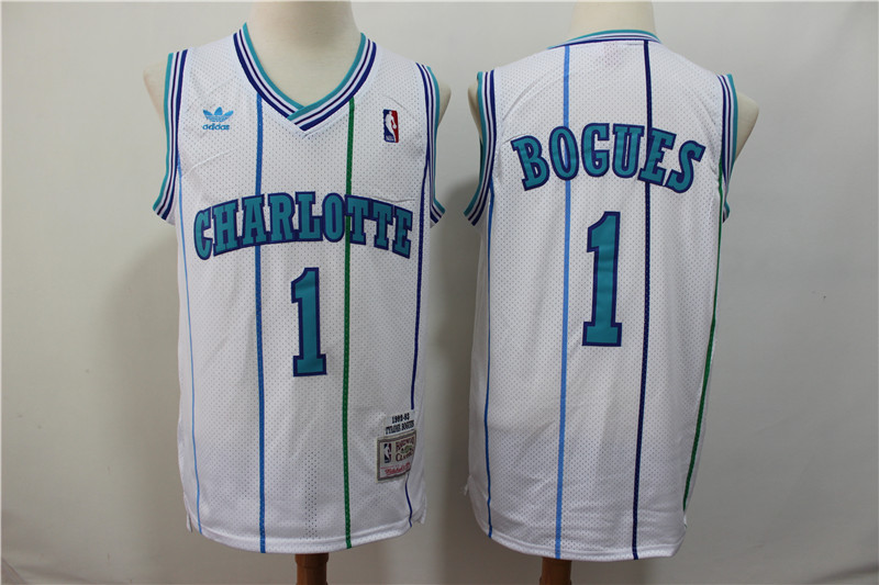 Personalized Hornets 1 Muggsy Bogues White 1992-93 Hardwood Classics Jersey