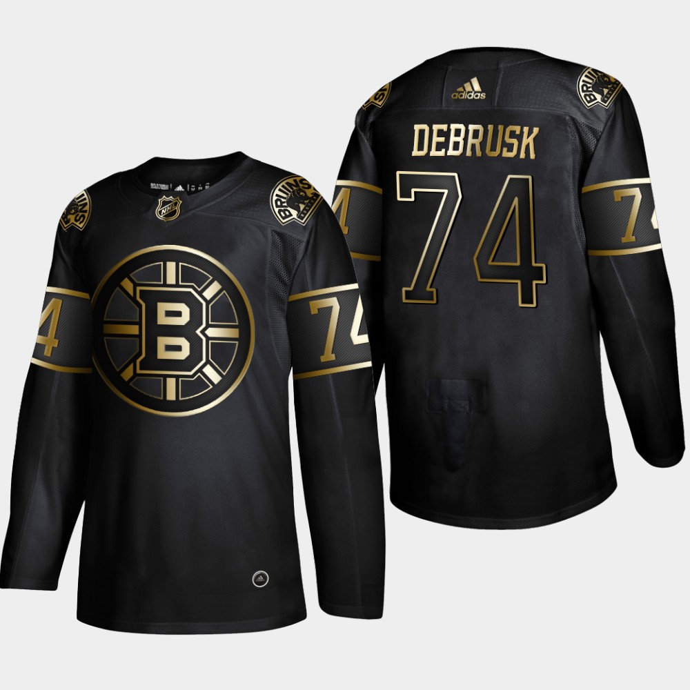Personalized Bruins 74 Jake DeBrusk Black Gold Jersey