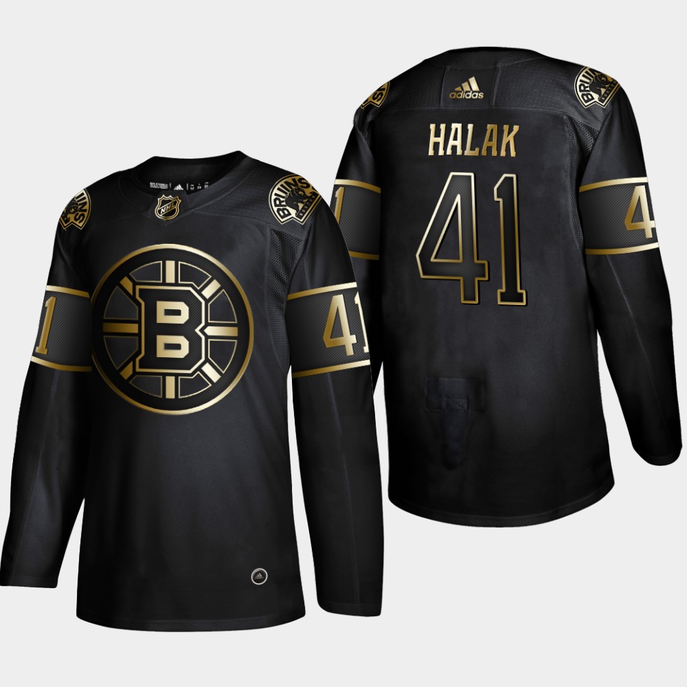 Personalized Bruins 41 Jaroslav Halak Black Gold Jersey