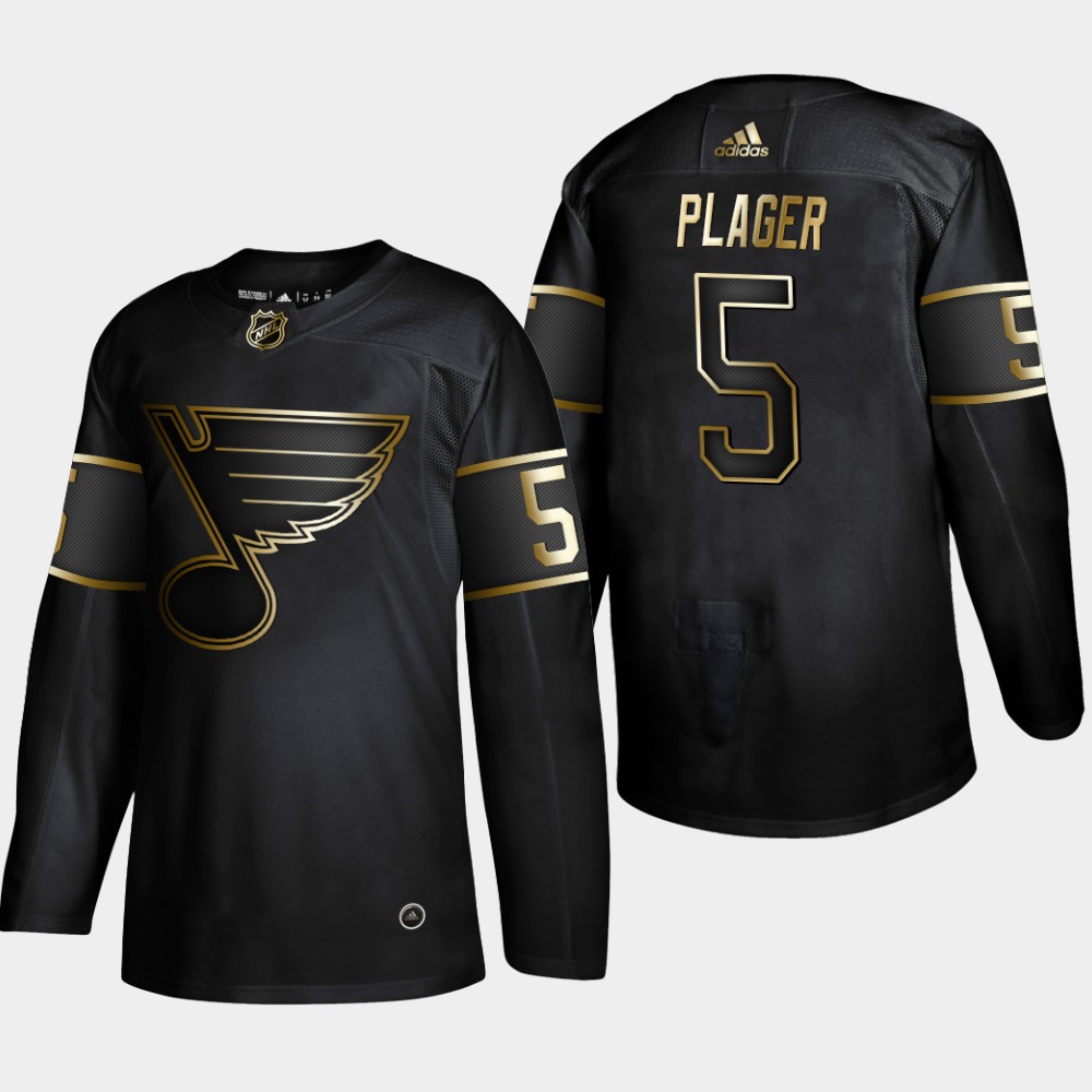 Personalized Blues 5 Bob Plager Black Gold Jersey