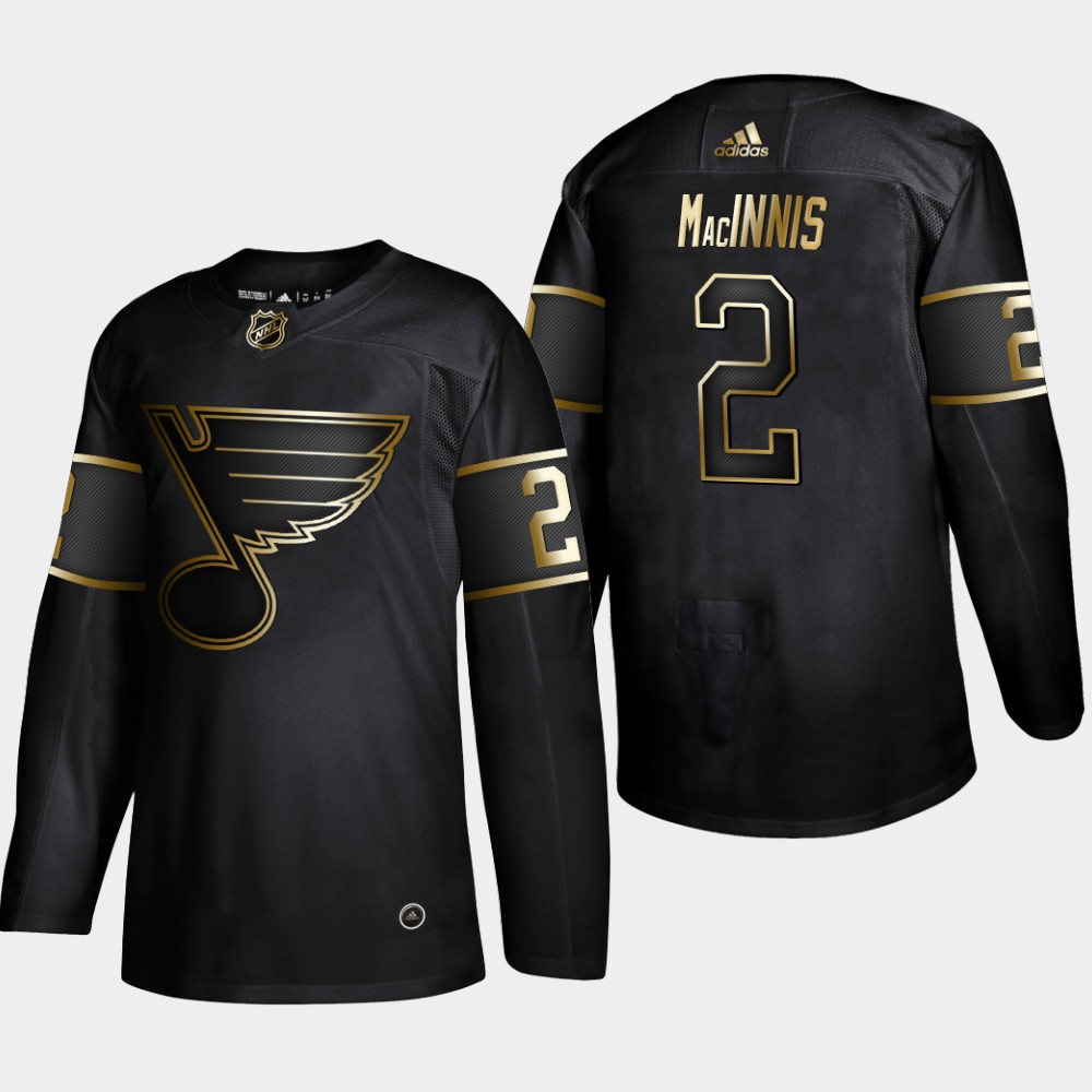 Personalized Blues 2 Al Macinnis Black Gold Jersey