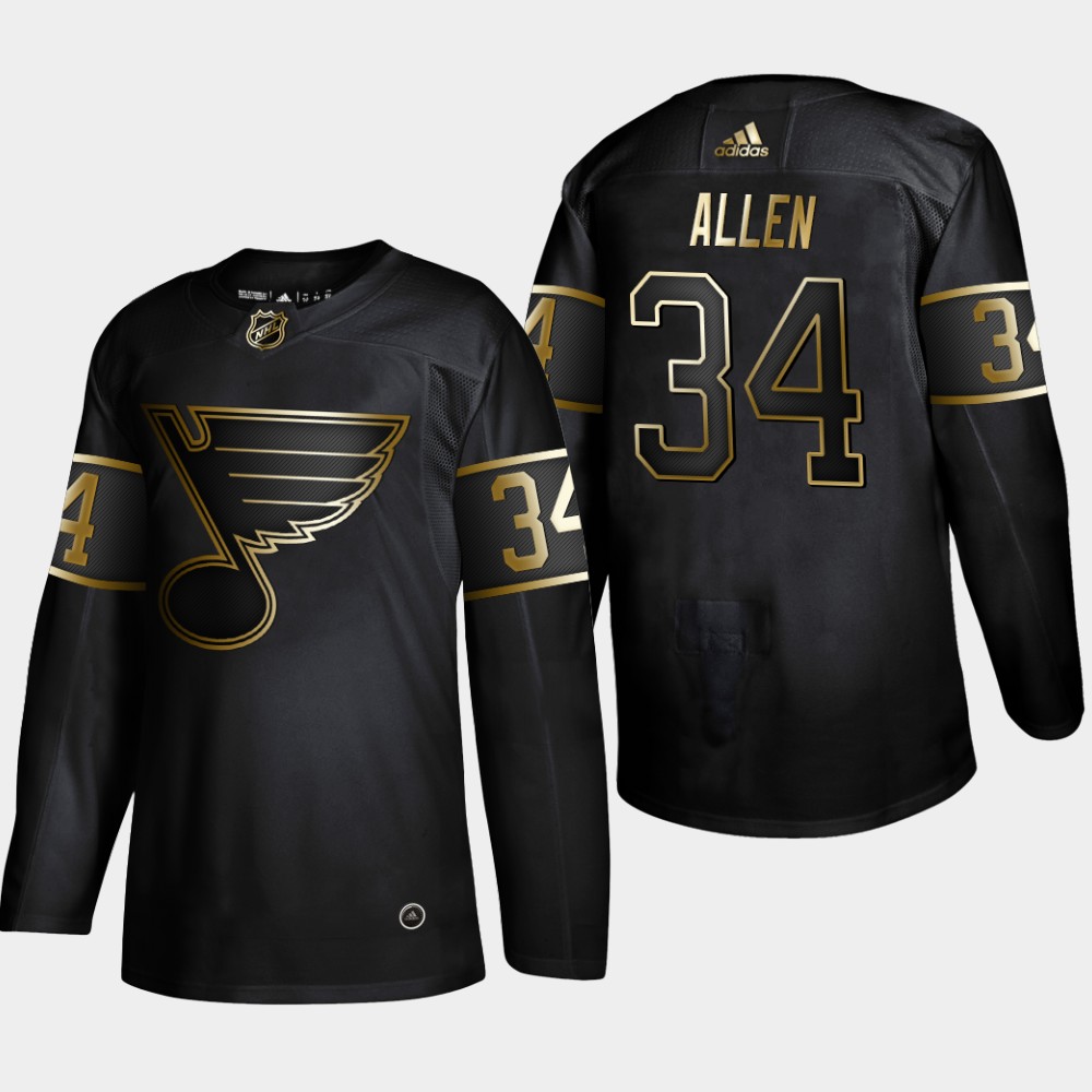 Personalized Blues 34 Jake Allen Black Gold Jersey