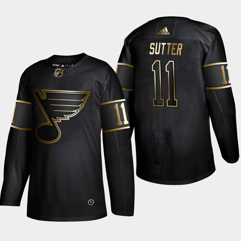 Personalized Blues 11 Brian Sutter Black Gold Jersey