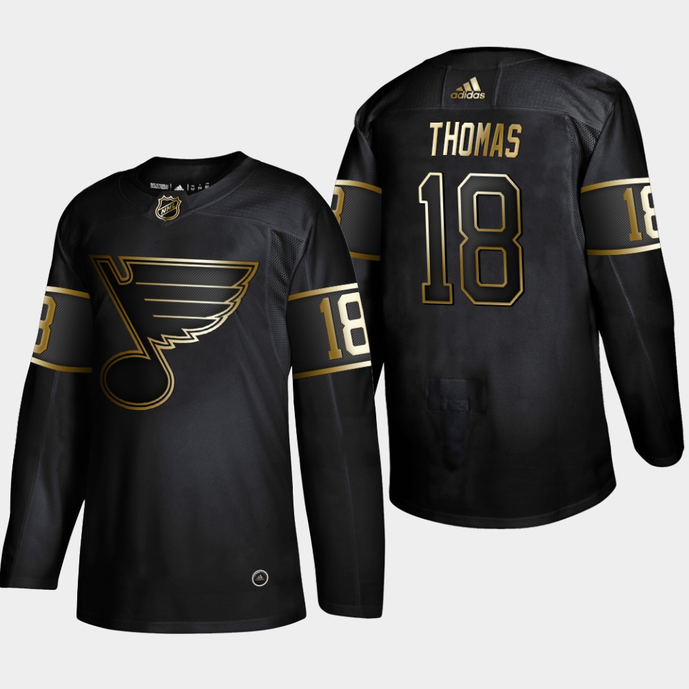 Personalized Blues 18 Robert Thomas Black Gold Jersey