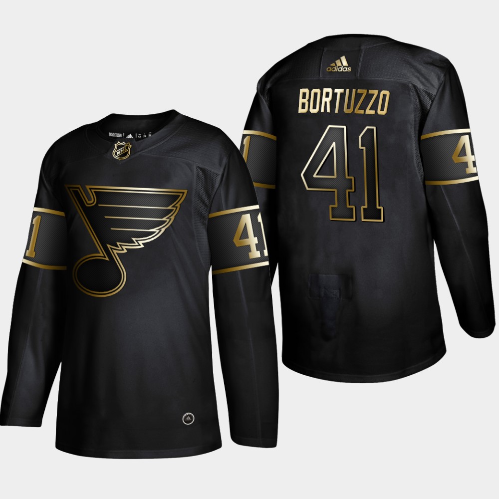 Personalized Blues 41 Robert Bortuzzo Black Gold Jersey