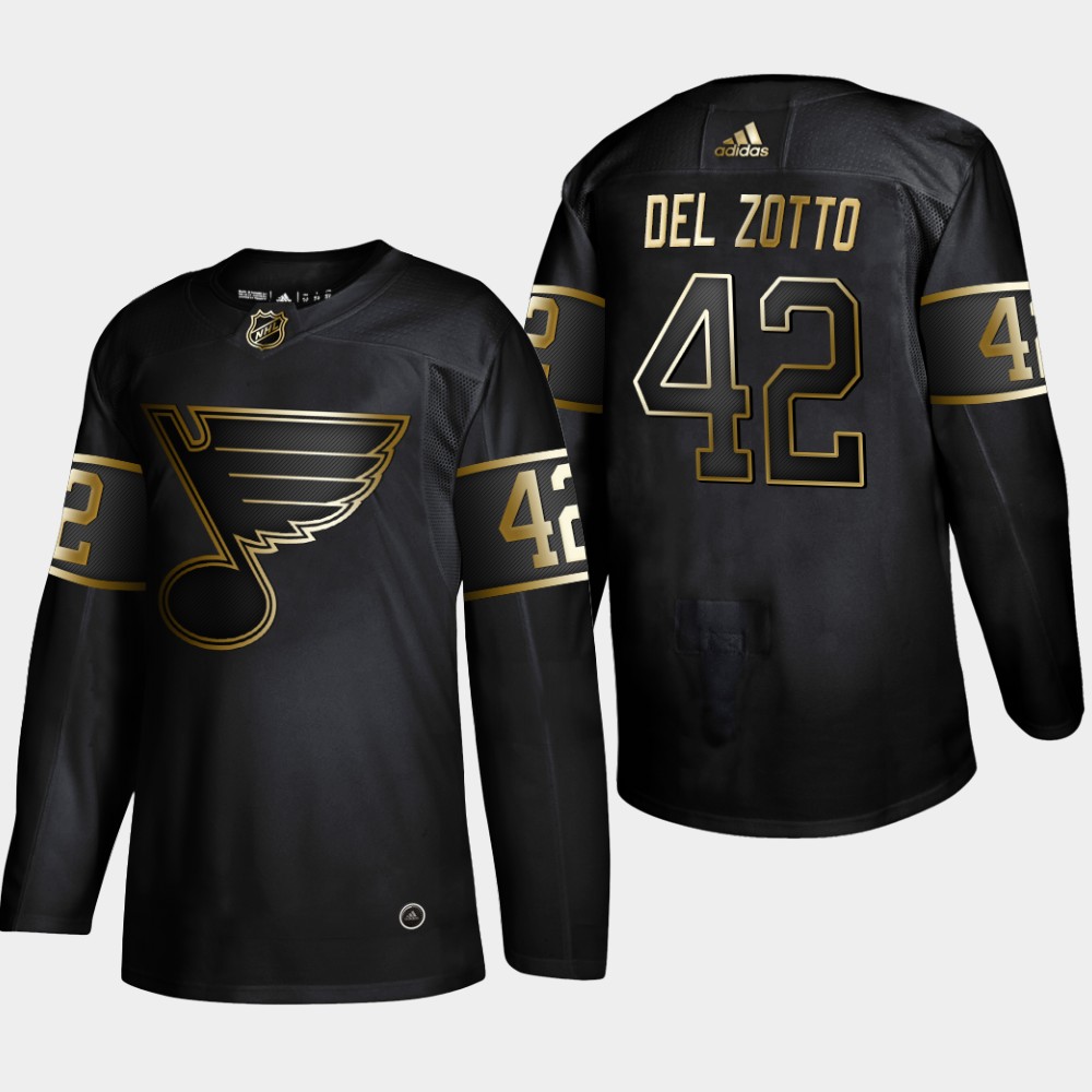 Personalized Blues 42 Michael Del Zotto Black Gold Jersey