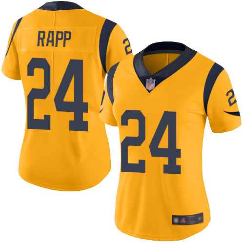 Personalized Rams #24 Taylor Rapp Gold Women’s Stitched Football Limited Rush Jersey