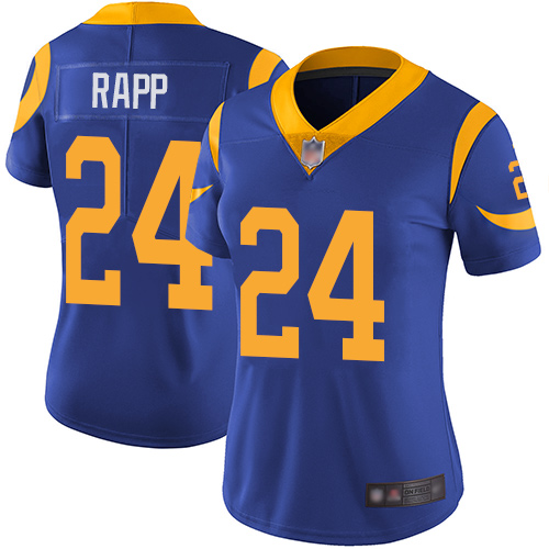 Personalized Rams #24 Taylor Rapp Royal Blue Alternate Women’s Stitched Football Untouchable Limited Jersey