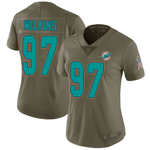 Personalized Dolphins #97 Christian Wilkins Olive Women’s Stitched Football Limited 2017 Salute to Service Jersey
