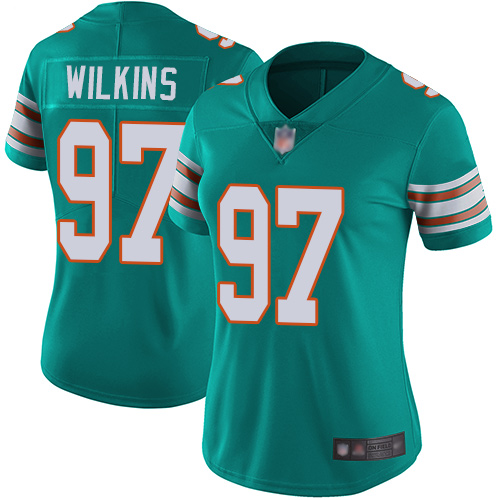 Personalized Dolphins #97 Christian Wilkins Aqua Green Alternate Women’s Stitched Football Untouchable Limited Jersey