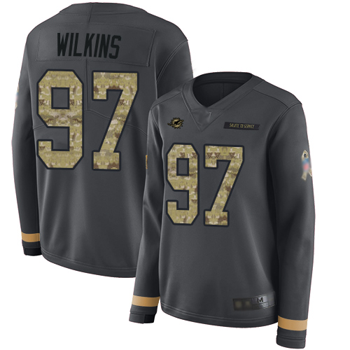 Personalized Dolphins #97 Christian Wilkins Anthracite Salute to Service Women’s Stitched Football Limited Therma Long Sleeve Jersey