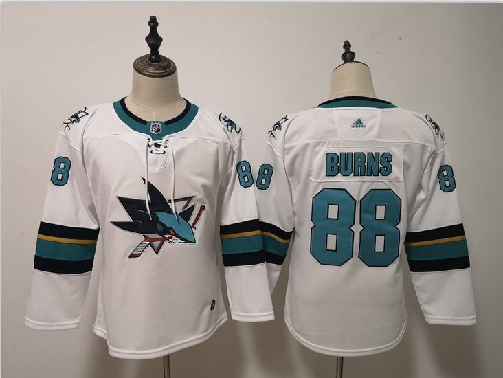 Personalized Sharks 88 Brent Burns White Youth Jersey