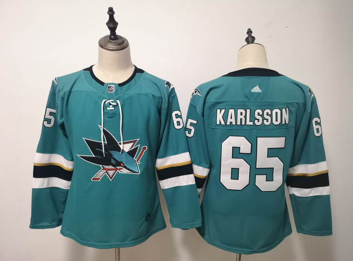Personalized Sharks 65 Erik Karlsson Teal Youth Jersey