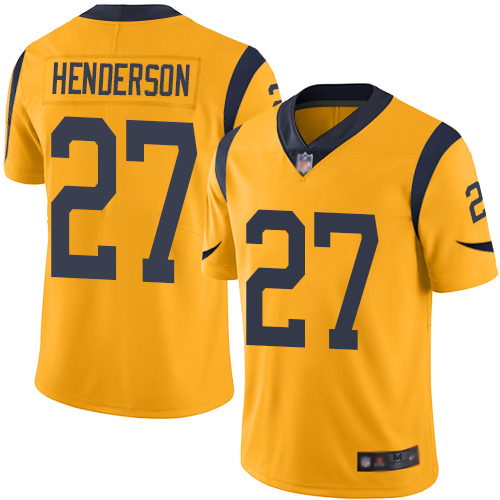Personalized Rams #27 Darrell Henderson Gold Men’s Stitched Football Limited Rush Jersey