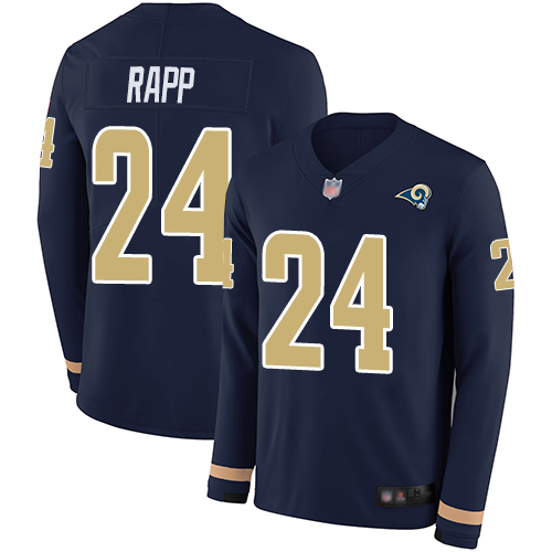 Personalized Rams #24 Taylor Rapp Navy Blue Team Color Men’s Stitched Football Limited Therma Long Sleeve Jersey