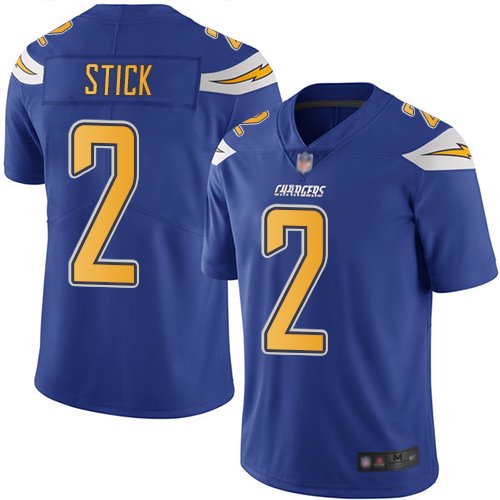 Personalized Chargers #2 Easton Stick Electric Blue Men’s Stitched Football Limited Rush Jersey