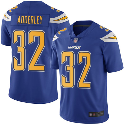 Personalized Chargers #32 Nasir Adderley Electric Blue Men’s Stitched Football Limited Rush Jersey