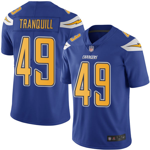 Personalized Chargers #49 Drue Tranquill Electric Blue Men’s Stitched Football Limited Rush Jersey