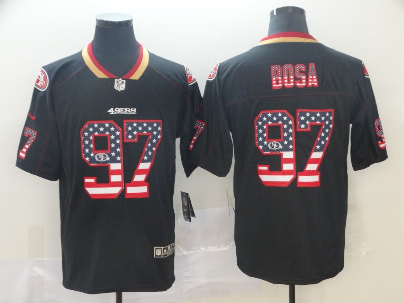 Personalized 49ers 97 Nick Bosa Black USA Flag Fashion Limited Jersey
