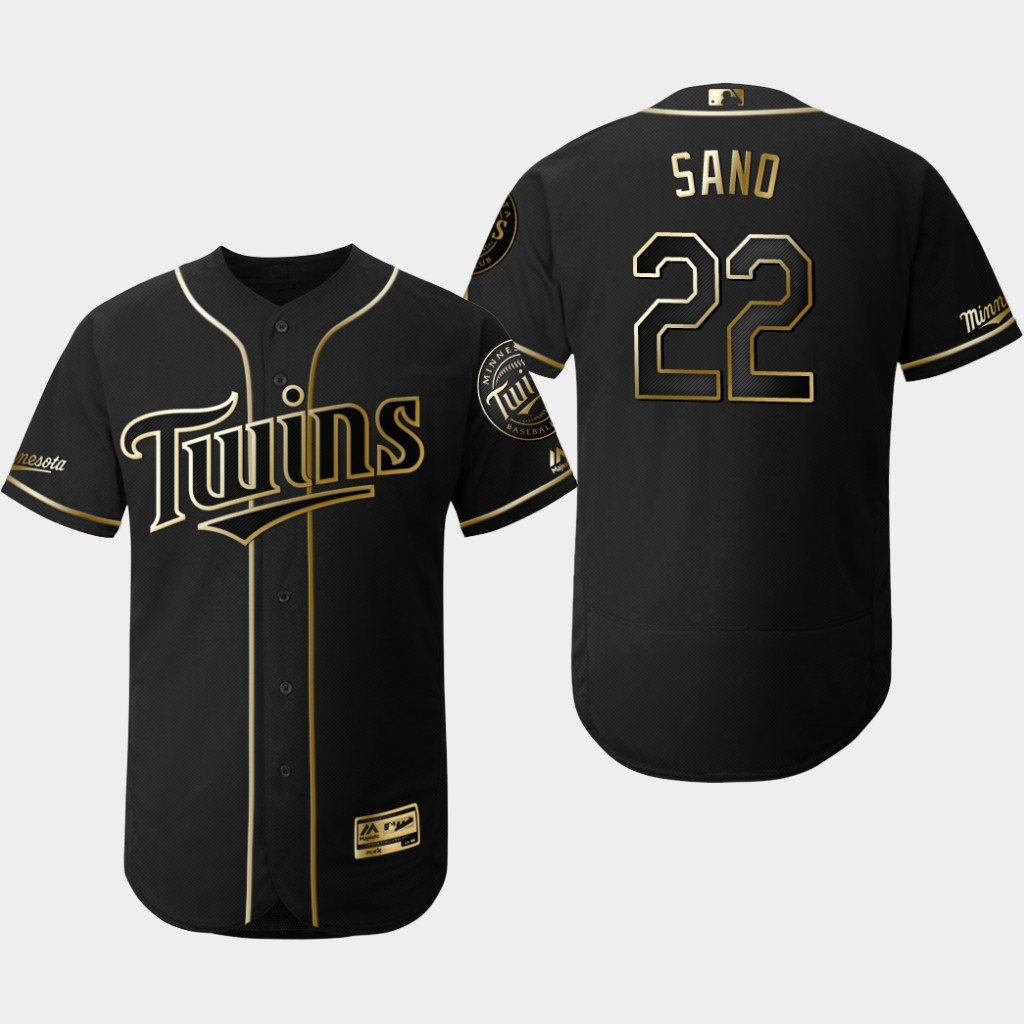 Personalized Twins 22 Miguel Sano Black Gold Flexbase Jersey