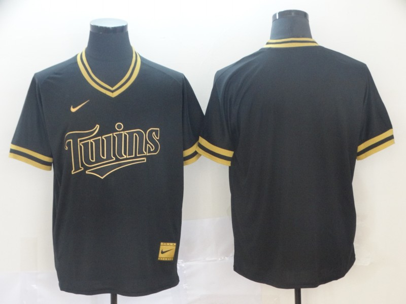 Personalized Twins Blank Black Gold Cooperstown Collection Legend V Neck Jersey