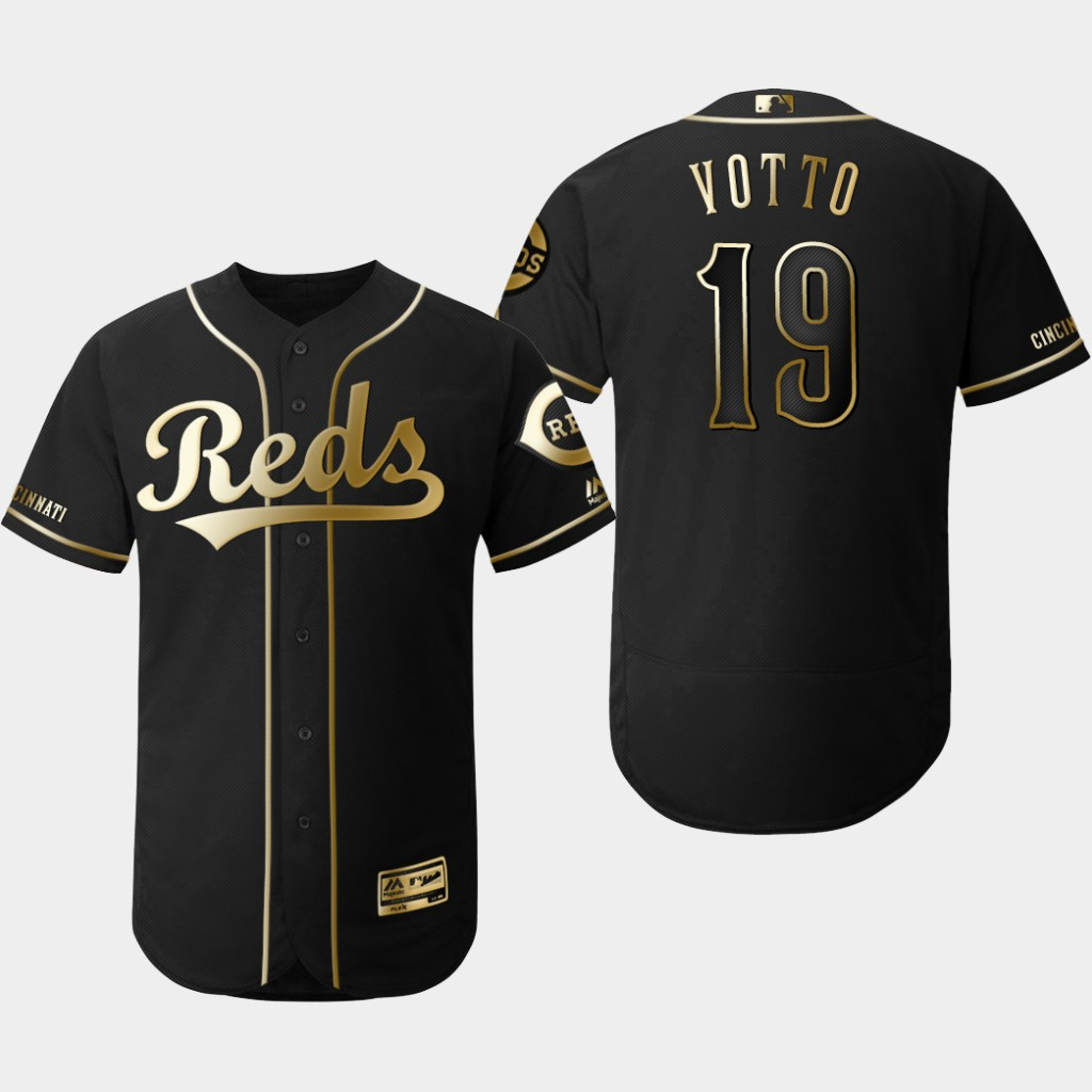 Personalized Reds 19 Joey Votto Black Gold Flexbase Jersey