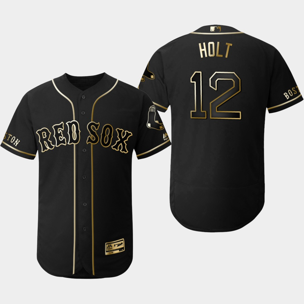 Personalized Red Sox 12 Brock Holt Black Gold Flexbase Jersey