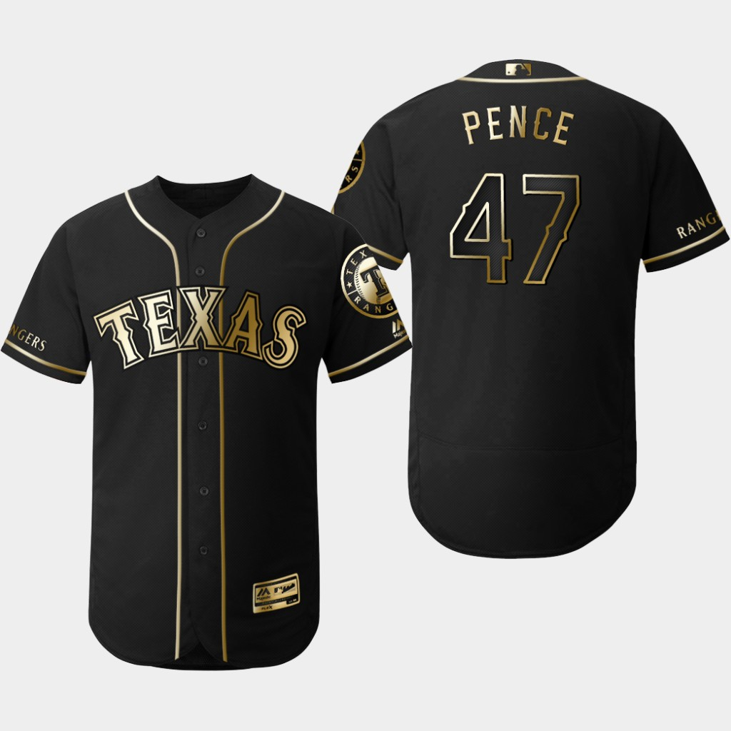 Personalized Rangers 47 Hunter Pence Black Gold Flexbase Jersey