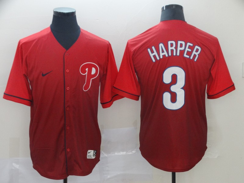 Personalized Phillies 3 Bryce Harper Red Drift Fashion Jersey