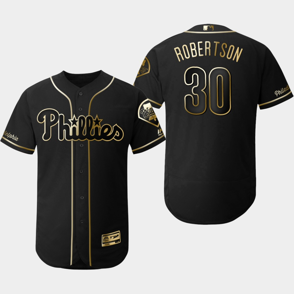 Personalized Phillies 30 David Robertson Black Gold Flexbase Jersey