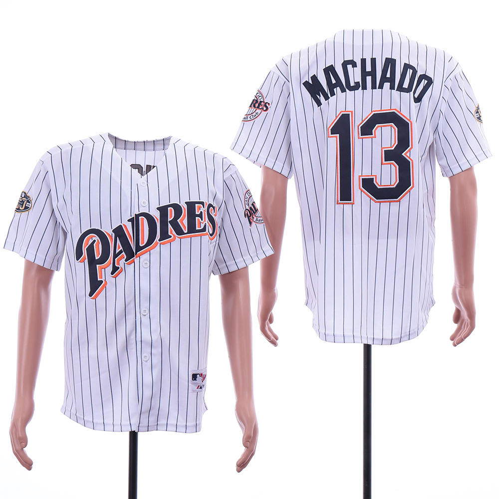 Personalized Padres 13 Manny Machado White 50th Anniversary Patch Turn Back The Clock Jersey