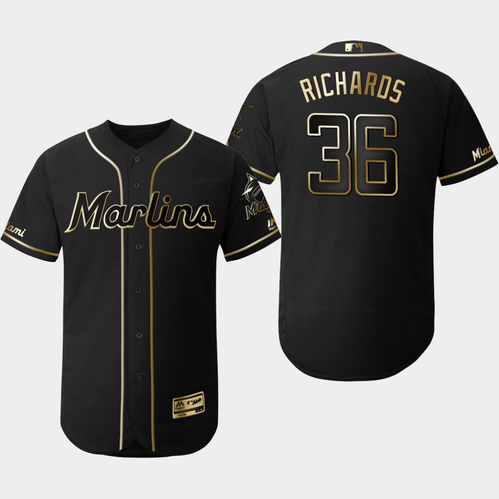 Personalized Marlins 36 Trevor Richards Black Gold Flexbase Jersey