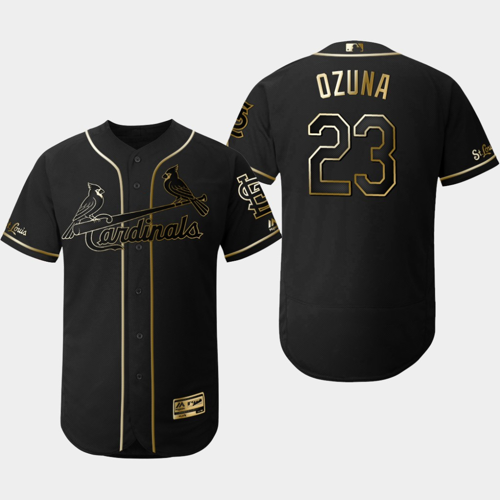 Personalized Cardinals 23 Marcell Ozuna Black Gold Flexbase Jersey