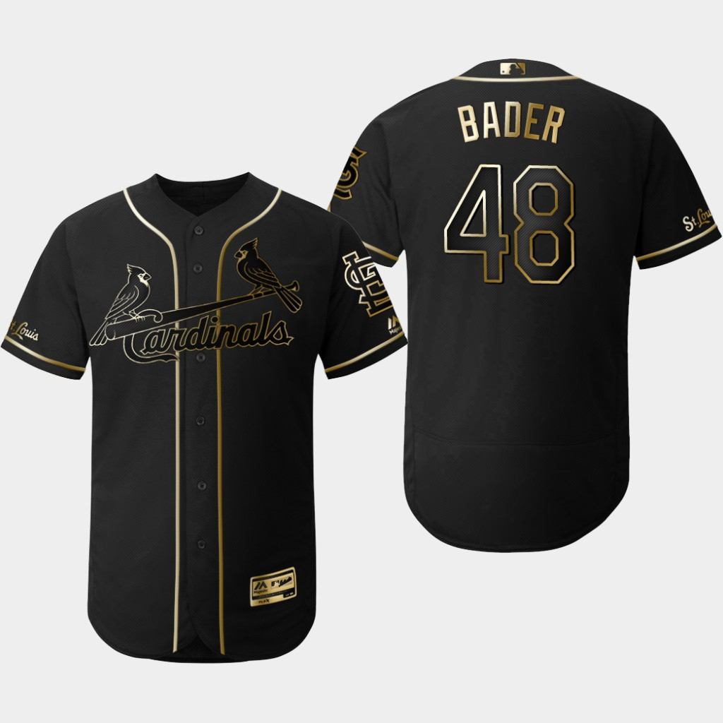 Personalized Cardinals 48 Harrison Bader Black Gold Flexbase Jersey