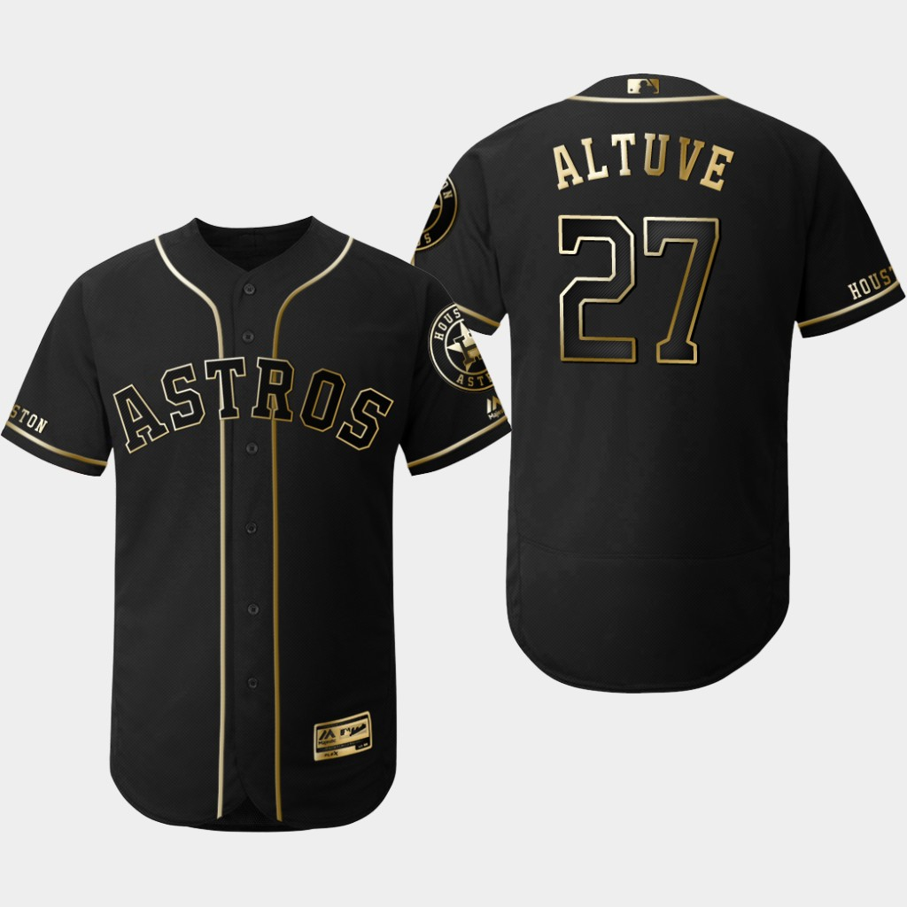 Personalized Astros 27 Jose Altuve Black Gold Flexbase Jersey