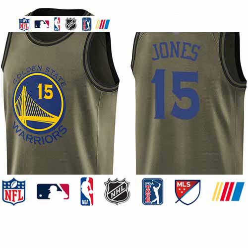Personalized Warriors #15 Damian Jones Green 2019 Finals Bound Basketball Swingman Salute to Service Jersey