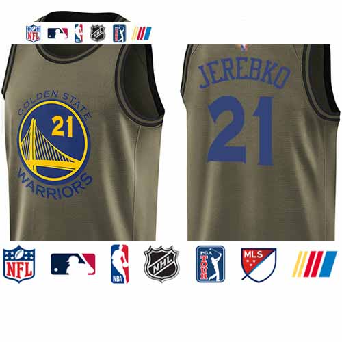 Personalized Warriors #21 Jonas Jerebko Green 2019 Finals Bound Basketball Swingman Salute to Service Jersey