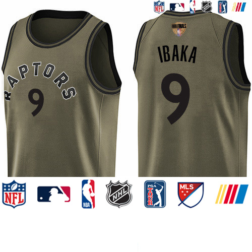 Personalized Raptors #9 Serge Ibaka Green Salute to Service 2019 Finals Bound Basketball Swingman Jersey