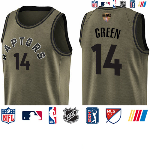 Personalized Raptors #14 Danny Green Green 2019 Finals Bound Basketball Swingman Salute to Service Jersey